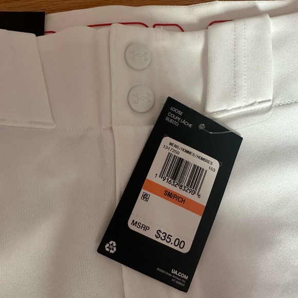 NWT Under Armour Men’s Small White with Red Stripes Baseball Pants - Picture 4 of 6